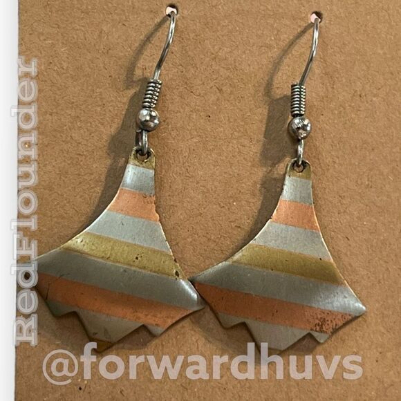 Copper Brass & Silver Tone Hand Crafted Dangle Earrings - Picture 5 of 12